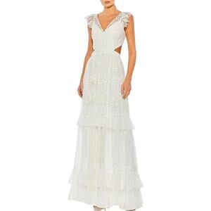 Mac Duggal NWT Lace Up Back Ruffle Skirt Dress in White Size 6